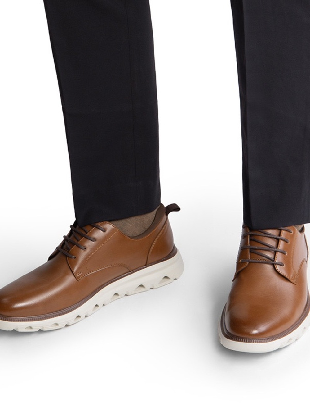 Men's Tan Leather Derby Shoes with Lightweight White Sole